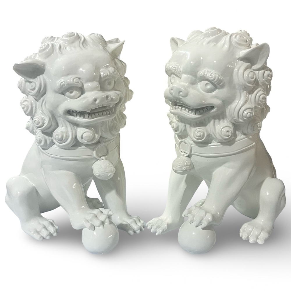 Pair of Foo Dog White Composite Bookends 7.5”